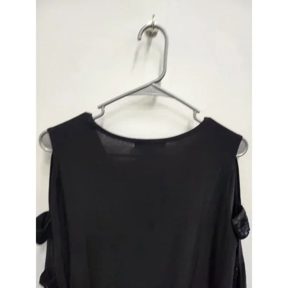 Liz McCoy Womens Top Size Large Black Sequined Cutout Sleeve Liquid Knit V-Neck - Picture 7 of 7
